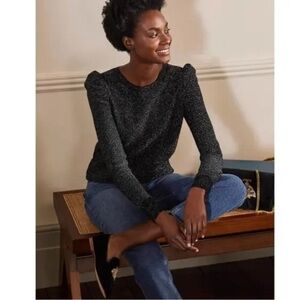 Boden Sparkle Puff Sleeve Sweater Crew Neck Wool Cashmere Black Sz 8 NWT